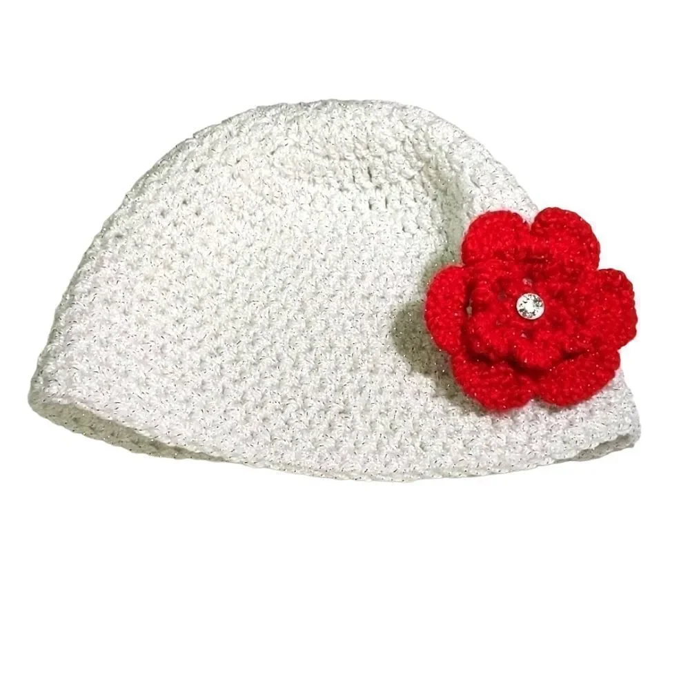 GIRLS' HANDMADE KNIT HAT WITH FLOWER